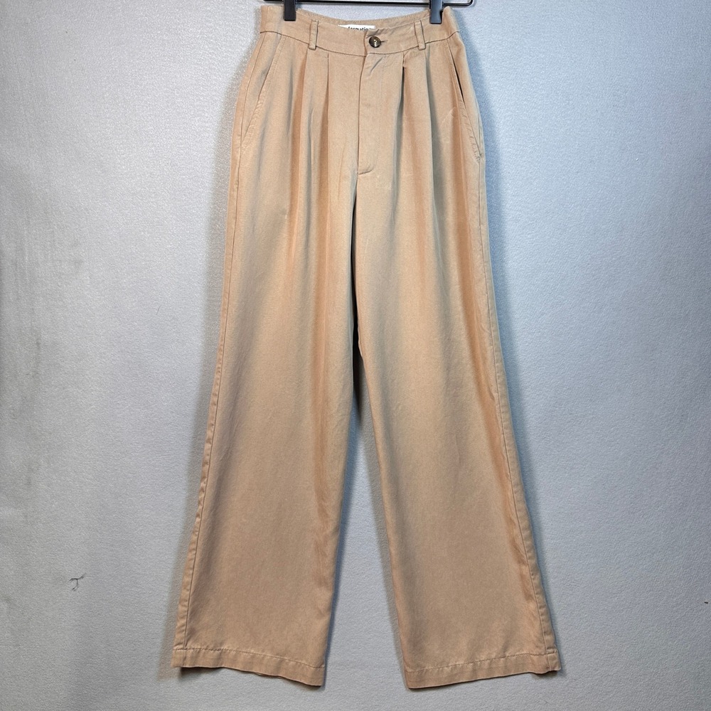 Reformation Tan Pleated Wide Leg High Waist Trousers Khaki Size 0 Made in USA